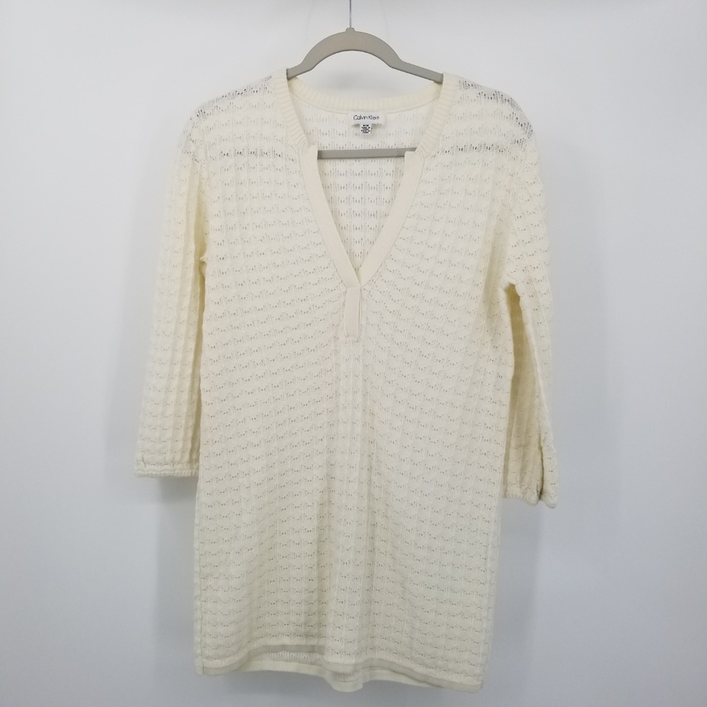 Calvin Klein V-Neck Long Tunic Sweater Cotton Wool - Picture 7 of 8